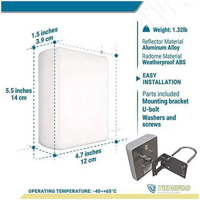 Alt view image 3 of 7 - TP542 DualBand 13dBi Outdoor Directional Panel Antenna 24GHz 5GHz WiFi Wireless Network Signal Booster Pole or Wall Mount Weatherproof HighGain LongRange wNFemale Connector