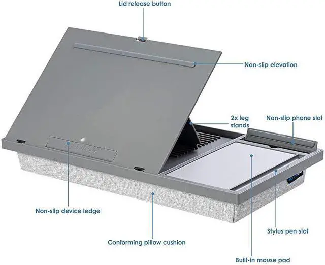 Alt view image 2 of 5 - Ergo Pro Lap Desk with 20 Adjustable Angles Mouse Pad and Phone Holder Gray Fits up to 156 Inch Laptops and Most Tablets Style No 49405