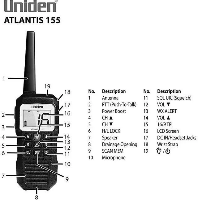 Alt view image 2 of 6 - Atlantis 155 Handheld TwoWay VHF Marine Radio Floating IPX7 Submersible Waterproof DualColor Screen All USAInternationalCanadian Marine Channels NOAA Weather Alert 10 Hour Battery