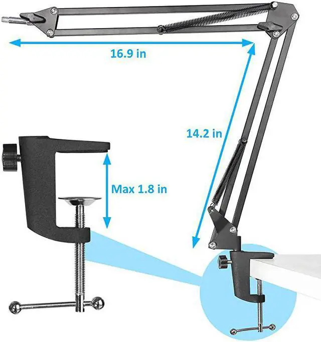 Alt view image 7 of 7 - AT2020 Mic Stand with Pop Filter Microphone Boom Arm Stand with Foam Windscreen for AT2020 USB+ AT2035 Condenser Microphone by