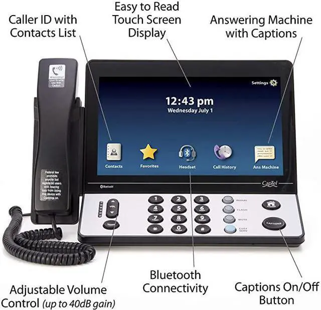 Alt view image 4 of 6 - 2400i Captioned Telephone Large TouchScreen Captioned Telephone with 40dB Amplification
