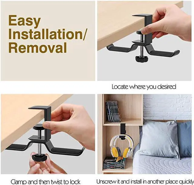 Alt view image 6 of 7 - Headphone Stand 360 Degree Rotatable Aluminum Headphone Hanger Desk Holder Mount with Adjustable Clamp for All Headphones Beats Sony Sennheiser AudioTechnicaPS5 Gaming Headphone Black