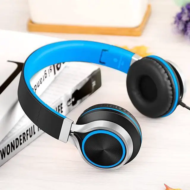 Alt view image 6 of 7 - C8 Wired Headphones with Microphone and Volume Control Folding Lightweight Headset for Cellphones Tablets Chromebook Smartphones Laptop Computer PC Mp3/4 (Black/Blue)