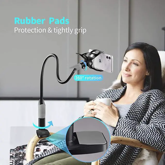 Alt view image 5 of 6 - Bed Phone Holder SAIJI Flexible Long Arm Phone Mount for Desk Clip Bracket Clamp Stand for 4065 Mobile Cell Phone Stand Document Camera Nintendo Switch Black