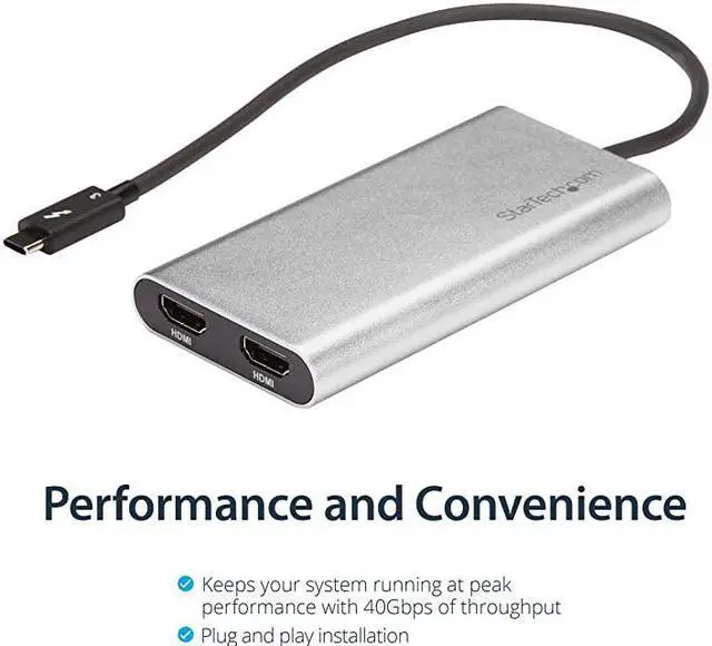 Alt view image 3 of 7 - com Thunderbolt 3 to Dual HDMI 20 Adapter 4K 60Hz Thunderbolt 3 Certified Dual Monitor HDMI Video Converter Adapter Mac Windows compatible Dual 4K Display HDMI TB32HD24K60