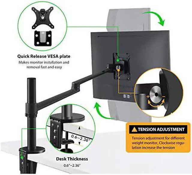 Alt view image 6 of 7 - LaptopNotebookProjector Mount Stand Height Adjustable Single Arm Mount Support 1217 inch LaptopNotebookTablet Free Removable VESA 75X75 and 100X100 for Monitor 1732 inch