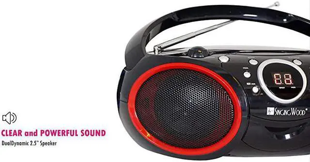 Alt view image 5 of 7 - Portable CD Player AM FM Analog Tuning Radio with Aux Line in Headphone Jack Foldable Carrying Handle Black with a Touch of Blue Rims