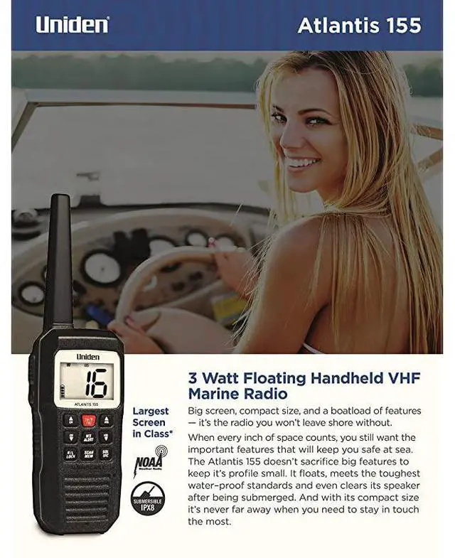 Alt view image 6 of 6 - Atlantis 155 Handheld TwoWay VHF Marine Radio Floating IPX7 Submersible Waterproof DualColor Screen All USAInternationalCanadian Marine Channels NOAA Weather Alert 10 Hour Battery