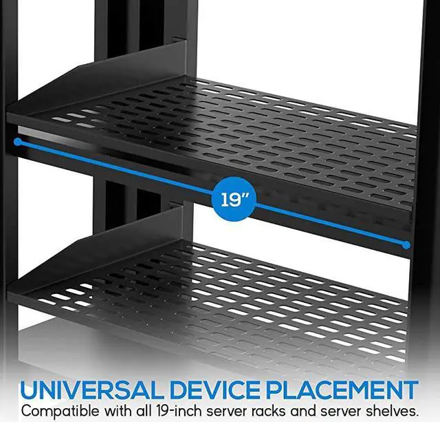Alt view image 2 of 7 - 2Pc 1U Server Rack Shelf Vented Shelves for Good Air Circulation Cantilever Mount Wall Mount Rack Universal Device Cabinet Shelf Computer Case Mounting Tray Black PLRSTN14UX2
