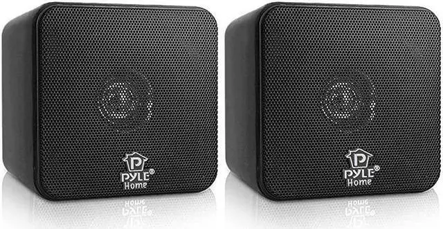 Main image of Mini Cube Bookshelf Speakers Paper Cone Driver 200 Watt Power 8 Ohm Impedance Video Shielding Home Theater Application and Audio Stereo Surround Sound System 1 Pair Pyle PCBBK Black