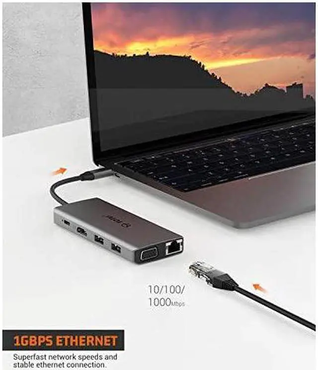 Alt view image 4 of 7 - USB C Hub Type C Hub  11in1 Adapter with Ethernet 4K USB C to HDMI VGA 2 USB30 2 USB20 Micro SDTF Card Reader MicAudio USBC Pd 30 Compatible for Mac Pro and Other Type C Laptops