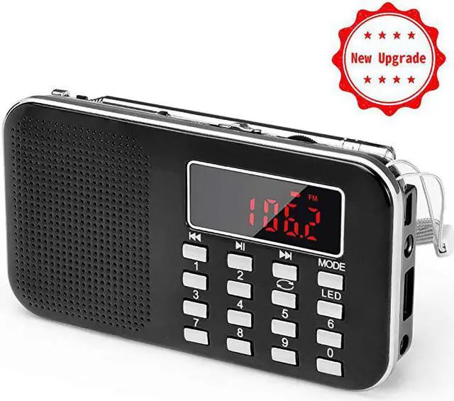 Main image of Mini Portable Radio AM FM Pocket Radio with LED Flashlight Digital Radio Speaker Support Micro SDTF CardUSB Auto Scan Save 1200mAh Rechargeable Battery Operated by Latest Version