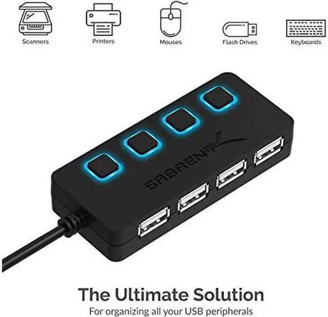 Alt view image 7 of 7 - 4Port USB 20 Hub with Individual LED lit Power Switches HBUMLS