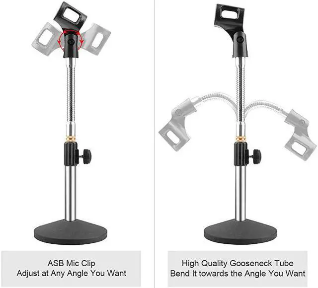 Alt view image 4 of 7 - Microphone Stand Desk Mic Stand Desktop Microphone Stand Adjustable Tabletop Microphone Stand with Gooseneck Mic Clip 58quot Male to 38quot Female Screw for Blue Yeti Snowball Christmas gift