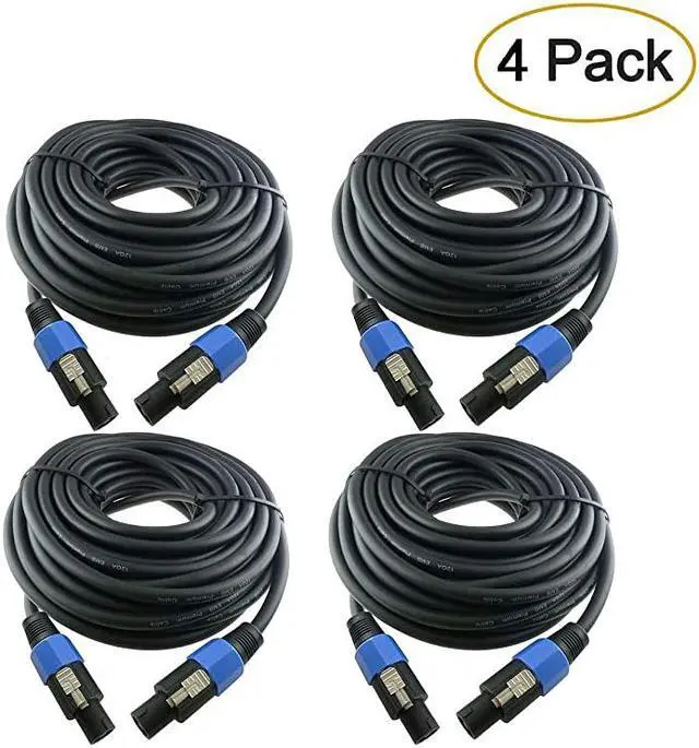 Main image of 4X 25 Feet Professional Speakon to Speakon Cables Wire, 12 Gauge AWG 2-Conductor Audio Amplifier Speaker Cord, 4 Pack