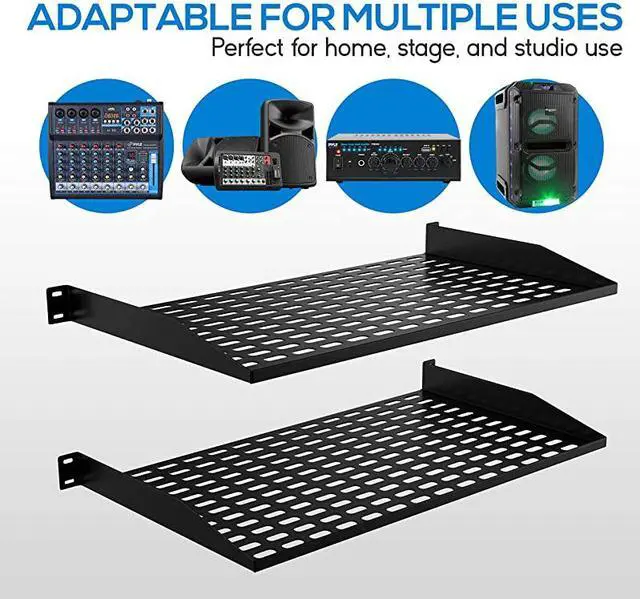 Alt view image 4 of 7 - 2Pc 1U Server Rack Shelf Vented Shelves for Good Air Circulation Cantilever Mount Wall Mount Rack Universal Device Cabinet Shelf Computer Case Mounting Tray Black PLRSTN14UX2