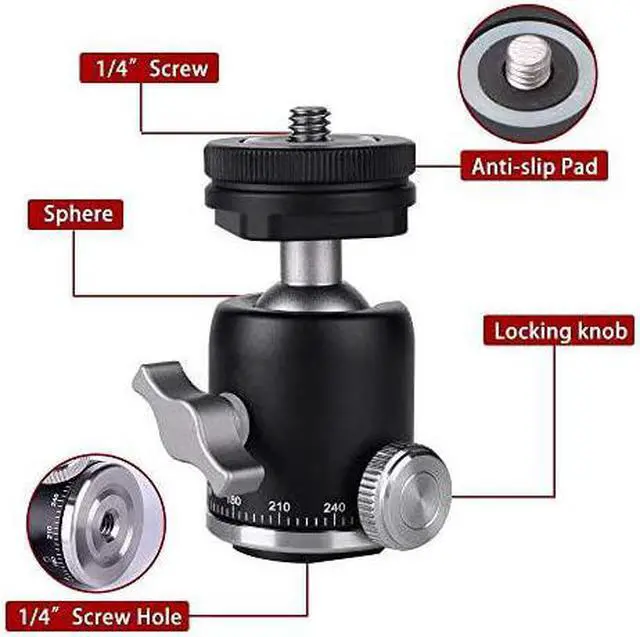 Alt view image 3 of 7 - Tripod Mini Ball Head with Cold Shoe - Metal Professional Panoramic Ballhead 360° Pan 90° Tilt Tripod Mount Adapter with 1/4" Screw for DSLR /Light Stand/Cell Phone/Monopod/Gopro