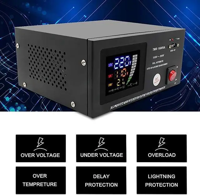 Alt view image 5 of 7 - TMK1600VA 1500W Smart Auto Step Up amp Step Down Voltage Transformer Converter110120 Volt 220240 VoltSoft Startwith LED Display220V to 110V 110V to 220V