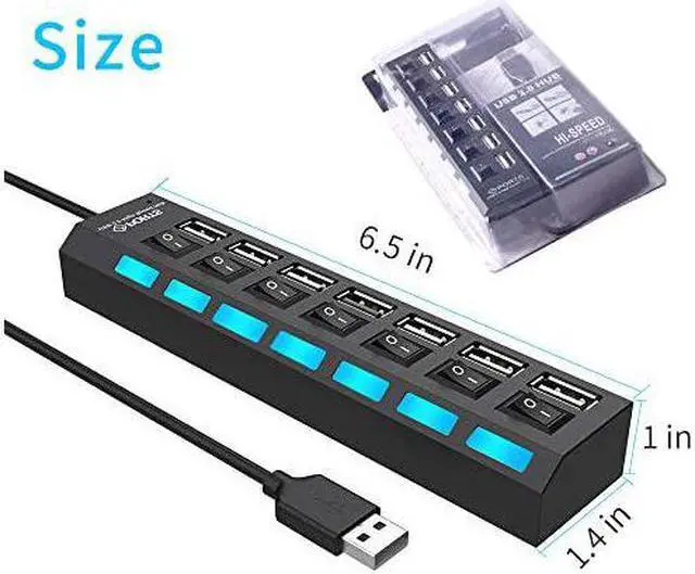 Alt view image 3 of 7 - Port USB Splitter 7Ports USB 20 Hub High Speed ONOff Individual Switch with LEDs Compatible for All USB Device Black7 Ports