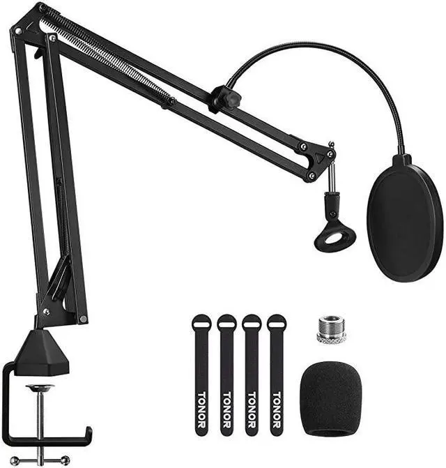 Main image of Microphone Arm Stand  Adjustable Suspension Boom Scissor Mic Stand with Pop Filter 38quot to 58quot Adapter Mic Clip Upgraded Heavy Duty Clamp for Blue Yeti Nano Snowball Ice and Other MicsT20