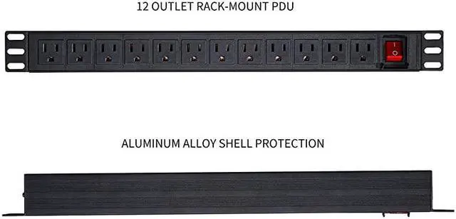 Alt view image 2 of 7 - Network Grade 12 Right Angle Outlets Rackmount PDU Power Strip with 6ft Cord Surge Protector 15A125V Black