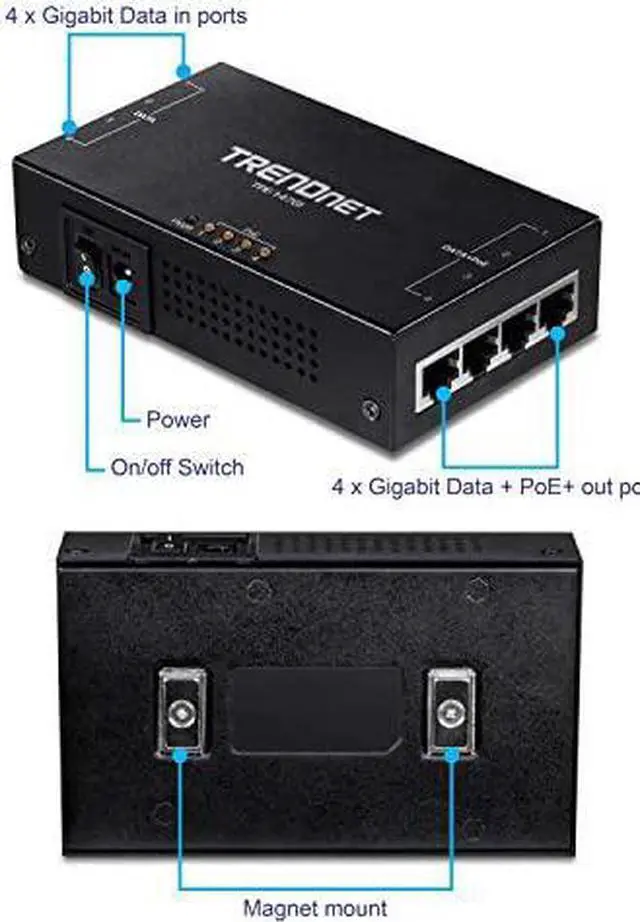 Alt view image 2 of 7 - 65W 4-Port Gigabit PoE+ Injector, TPE-147GI, 4 x Gigabit Ports(Data in), 4 x gigabit PoE Ports(Data + PoE Out), Multi-Port PoE+ Injector up to 100m(328 ft.), Add PoE+ Power to Non-PoE Switch