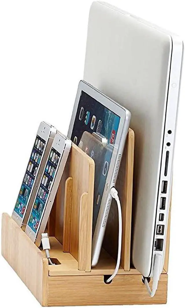 Alt view image 4 of 7 - GUS MultiDevice Charging Station Dock Organizer Multiple Finishes Available for Laptops Tablets and Phones Strong Build EcoFriendly Bamboo
