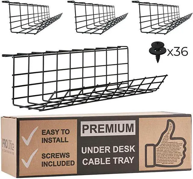 Main image of Desk Cable Management Tray Cable Organizer for Wire Management Metal Wire Cable Tray for Office and Home Perfect Standing Desk Cable Management Tray Black Set of 4x 17