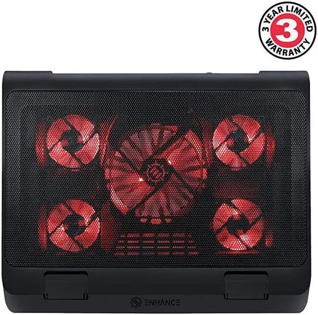 Alt view image 2 of 7 - Gaming Laptop Cooling Pad Stand with LED Cooler Fans Adjustable Height Dual USB Port for 17 inch Laptops 5 Ultra Quiet High Performance Fans 2630 RPM BuiltIn Bumpers Blue