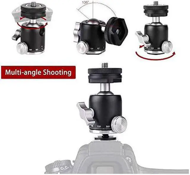 Alt view image 2 of 7 - Tripod Mini Ball Head with Cold Shoe - Metal Professional Panoramic Ballhead 360° Pan 90° Tilt Tripod Mount Adapter with 1/4" Screw for DSLR /Light Stand/Cell Phone/Monopod/Gopro