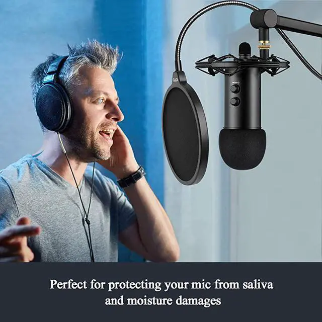 Alt view image 6 of 7 - Microphone Pop Filter For Blue Yeti and Any Other MicrophoneDual Layered Wind Pop Screen With 360°Gooseneck Mic Cover Foam Windscreen for Blue YetiYeti Pro Condenser Microphone2 in 1 Pack