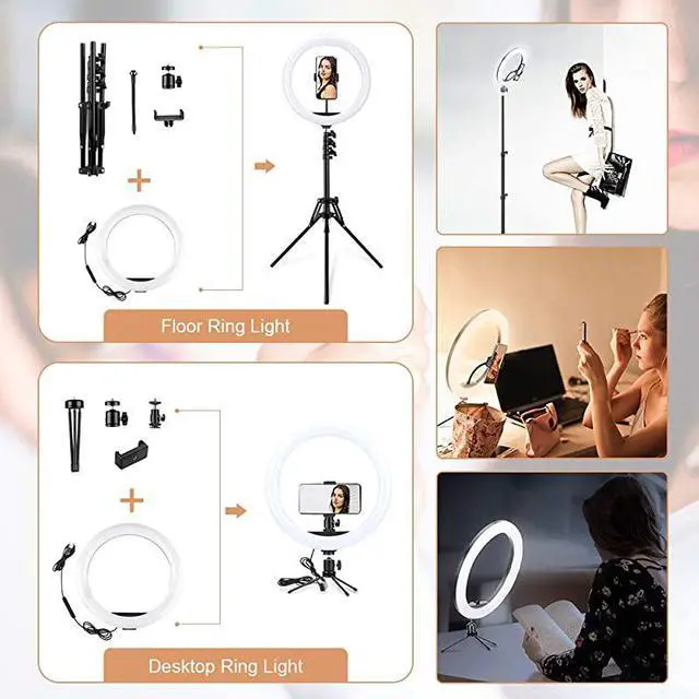 Alt view image 3 of 7 - inch Ring Light with Tripod and Desk Stand Adjustable LED Circle Light with Extendable Tripod 59 USB Powered Phone Holder for iPhone Tiktok Streaming Video Recording Zoom Meeting Camera