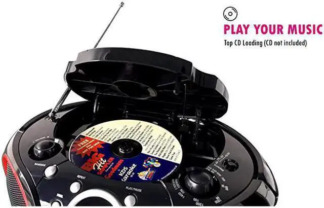 Alt view image 6 of 7 - Portable CD Player AM FM Analog Tuning Radio with Aux Line in Headphone Jack Foldable Carrying Handle Black with a Touch of Blue Rims