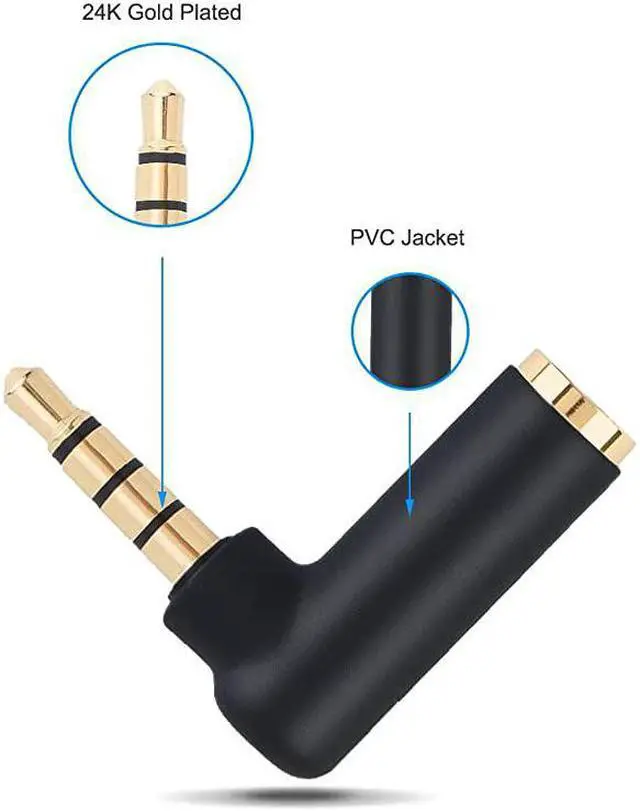 Alt view image 2 of 7 - Angle 35mm Audio Adapter 18 TRRS Stereo Headphone Connector Male to Female Compatible with Headset Tablets MP3 PlayersGame ControllerSpeakersBlack