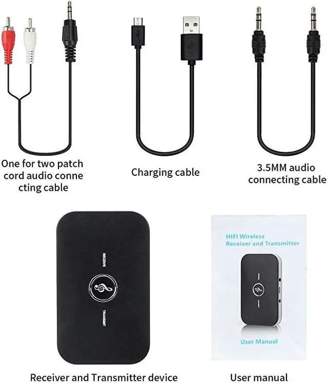 Alt view image 7 of 7 - Bluetooth 5.0 Transmitter Receiver,  2-in-1 Wireless 3.5mm Adapter, Low Latency Bluetooth Audio Adapter for Wired Speakers, Headphones,Car,iPod, Home Stereo System