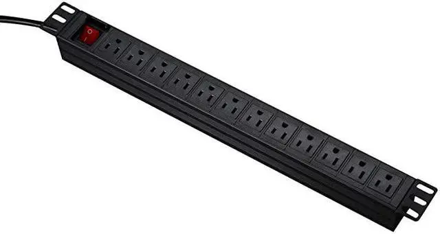 Alt view image 3 of 7 - Network Grade 12 Right Angle Outlets Rackmount PDU Power Strip with 6ft Cord Surge Protector 15A125V Black
