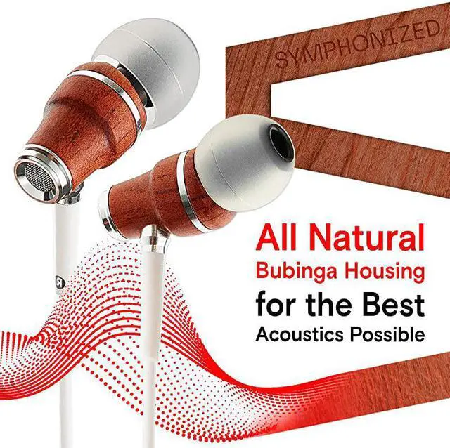 Alt view image 2 of 7 - NRG X Wood Earbuds Wired with Microphone Stereo in Ear Headphones for Computer Laptop Noise Isolating Earphones for Android Cell Phone with Booming Bass White