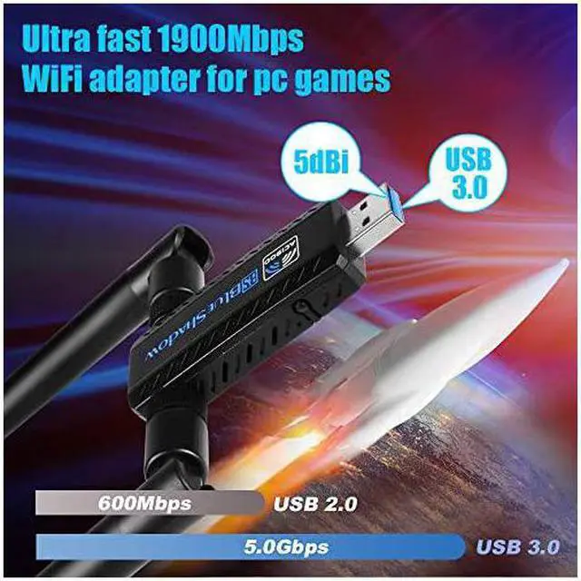 Alt view image 2 of 7 - USB Wifi Adapter 1900Mbps for PC Games w2x 5dBi External DualBand Antennas58GHz1300Mbps+24GHz600MbpsUSB 30 Cradle for Desktop Laptop PC Windows 108187XPMACUpgrade with 4 PA