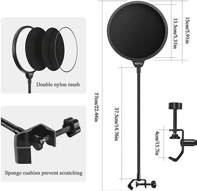 Alt view image 3 of 7 - Microphone Pop Filter Studio Windscreen Mic Cover Mask Shield with Flexible Gooseneck and Clamp for Blue Yeti Audio Technica and All Microphones