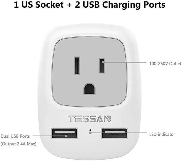 Alt view image 2 of 7 - European Travel Plug Adapter Kit TESSAN International Power Outlet Adaptor with 2 USB US to Universal of Europe EU Spain Germany France Italy Ireland UK England Scotland Type CType G