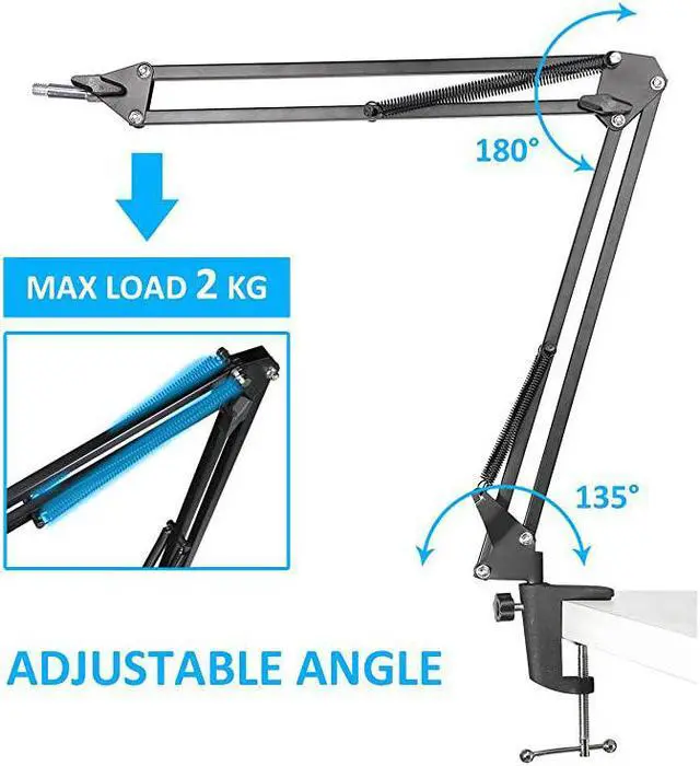 Alt view image 6 of 7 - AT2020 Mic Stand with Pop Filter Microphone Boom Arm Stand with Foam Windscreen for AT2020 USB+ AT2035 Condenser Microphone by