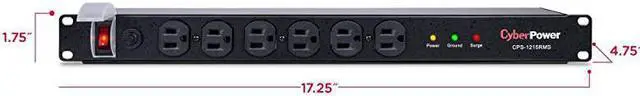 Alt view image 5 of 5 - CPS1215RMS Surge Protector 120V15A 12 Outlets 15ft Power Cord 1U Rackmount Black