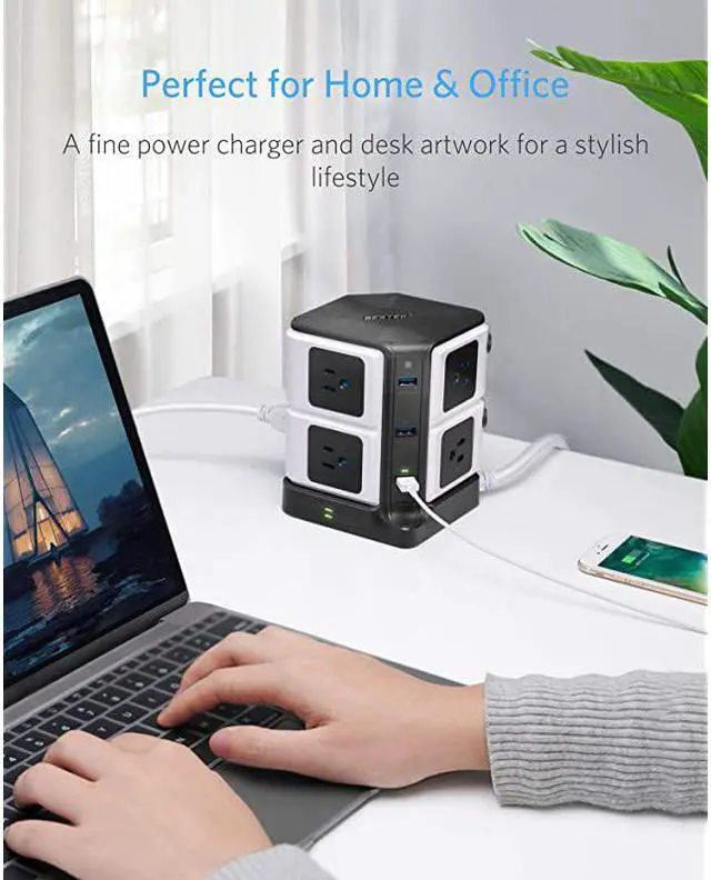 Alt view image 6 of 7 - USB Power Strip 8Outlet Surge Protector 1500 Joules with 40W8A 6 USB Charging StationETL ListedDorm Room Accessories