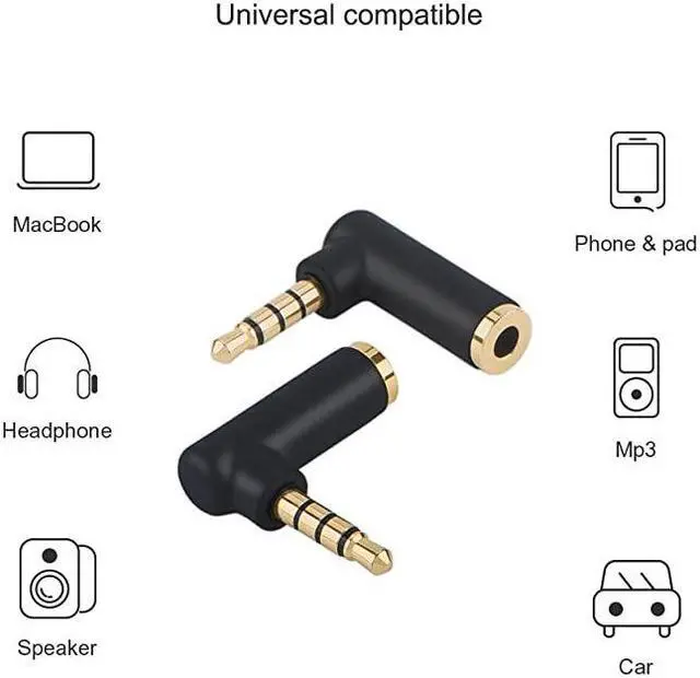 Alt view image 5 of 7 - Angle 35mm Audio Adapter 18 TRRS Stereo Headphone Connector Male to Female Compatible with Headset Tablets MP3 PlayersGame ControllerSpeakersBlack