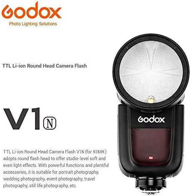 Alt view image 2 of 7 - V1N 76Ws 24G TTL OnCamera Round Head Camera Flash Speedlight Compatible for Nikon Camera18000 HSS 480 Full Power Shots 15 sec Recycle TimeRechargeable 2600mAh Liion Battery
