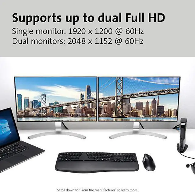 Alt view image 3 of 6 - USB 30 Dual Display Docking Station for Windows Mac OS Surface Pro Surface Laptop K33972USBlack