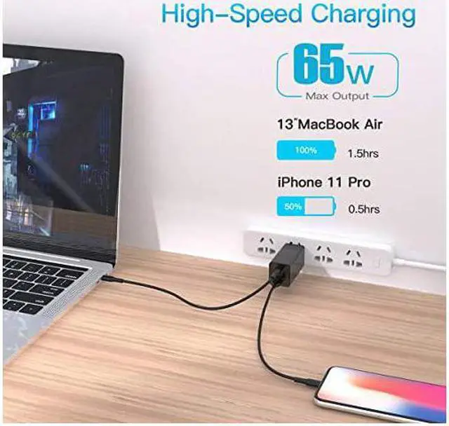 Alt view image 2 of 7 - USB C Charger  65W 3 Port PD 30 GaN Tech Type C Fast Charger Adapter Power Delivery Foldable Adapter USB Wall Charger for MacBook USB C Laptops iPad Pro iPhone Galaxy Pixel and More