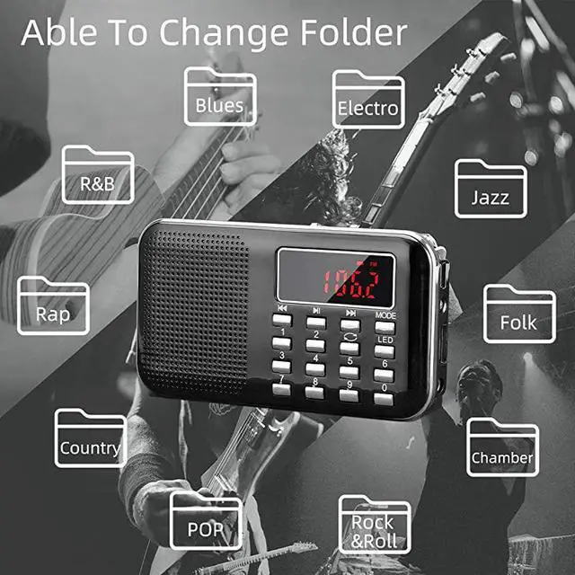 Alt view image 7 of 7 - Mini Portable Radio AM FM Pocket Radio with LED Flashlight Digital Radio Speaker Support Micro SDTF CardUSB Auto Scan Save 1200mAh Rechargeable Battery Operated by Latest Version