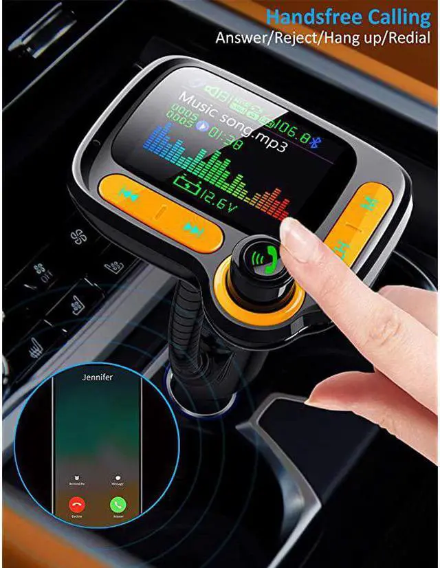 Alt view image 3 of 7 - FM Transmitter Car AdapterSupport Handsfree Call and MP3 MusicAPP Audio Play18 Color Screen3 USB Charger35mm AUX PortCompatible with iPhoneiPadSamsung and More