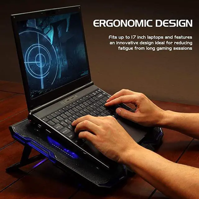 Alt view image 4 of 7 - Cryogen Gaming Laptop Cooling Pad Fits up to 17 inch Computer Adjustable Laptop Cooling Stand with 5 Ultra Quiet Cooler Fans 2 USB Ports and LED Lighting Slim Portable Design 2500 RPM